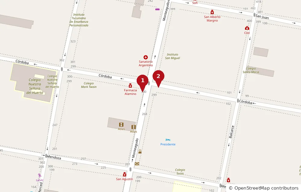 Mapa: los dos locales, en Monteagudo 288 y Córdoba 184